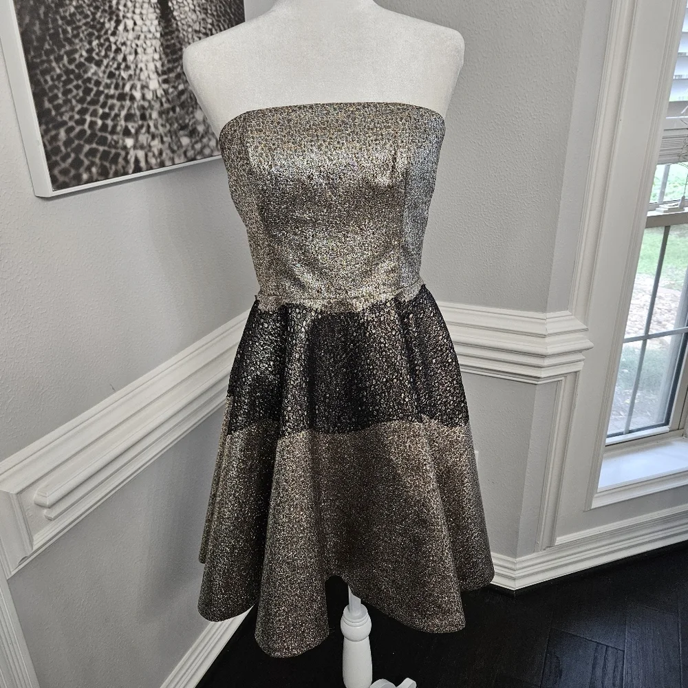 Anthropologie Sachin and Babi Foil Brocade Mini Dress size 8 black and gold - Picture 5 of 16